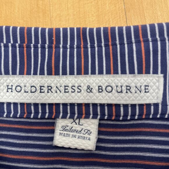 Holderness & Bourne Men’s Golf Shirt Blue Pink Stripe XL - Picture 7 of 11